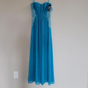 BCBGMaxAzria Blue Strapless Ruched Gown